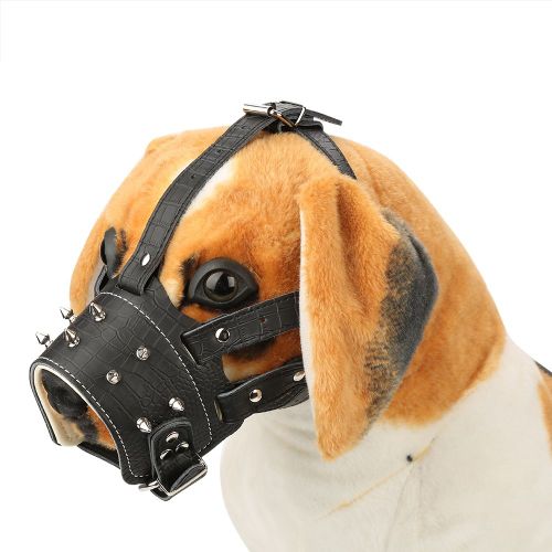 Hjlian Museliere Pour Chien A Rivets Et Sangles Reglables, Protege-Bouche Anti-Morsure Pour Animaux De Compagnie (Noir)