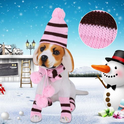 Hjlian Ensemble De 6 Pieces Pour Chien, Bonnet, Echarpe Et Jambieres, Vetements Mignons, Rose, Taille S, Automne-Hiver
