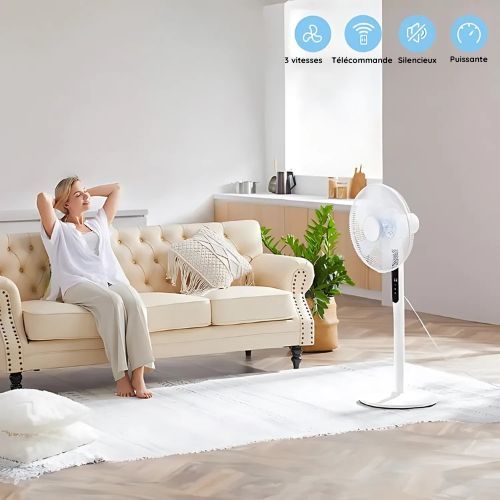 Ventilateur Blanc DGC VE1614TT - 45 W 3 vitesses, tête oscillante
