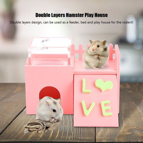 Hjlian Maison De Jeu Double Couche Pour Hamster, Mangeoire En Bois, Jouet Pour Animaux De Compagnie, Rongeurs, Rose