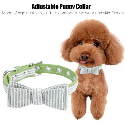 Hjlian Collier Reglable A Rayures Pour Chien Et Chiot, Avec Noud Papillon Decoratif, Vert