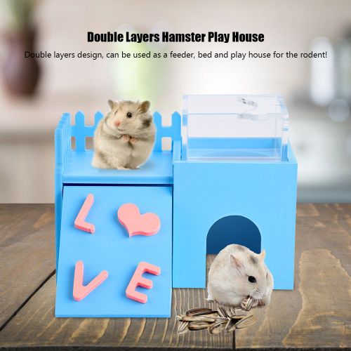 Hjlian Maison De Jeu Double Couche Pour Hamster, Mangeoire En Bois, Jouet Pour Animaux De Compagnie, Rongeurs, Bleu