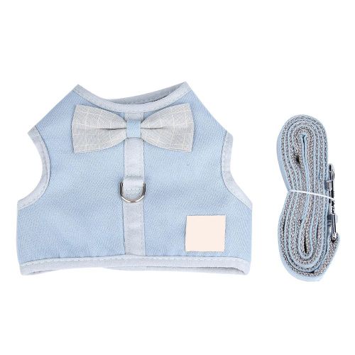 Hjlian Harnais De Poitrine Tendance Pour Chien, Gilet Souple, Laisse De Securite Pour Chiots D'exterieur (Bleu L)