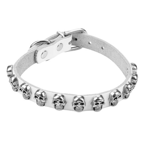 Hjlian Collier Reglable En Cuir Pu Souple Avec Tete De Mort Cloutee Pour Chiens De Petite, Moyenne Et Grande Taille (Blanc S)