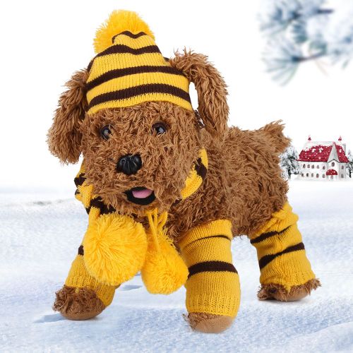Hjlian Ensemble D'accessoires Pour Chiots Et Chiens, Automne Et Hiver, Bonnet Tricote Mignon, Echarpe Et Jambieres S