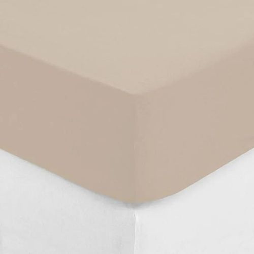 Drap Housse - Atmosphera - 2 Personnes - Coton Beige Lin - 160 X 200 Cm - Hauteur Bonnet 30 Cm