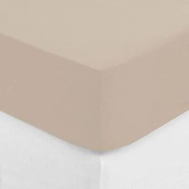 Drap Housse - Atmosphera - 2 Personnes - Coton Beige Lin - 160 X 200 Cm - Hauteur Bonnet 30 Cm
