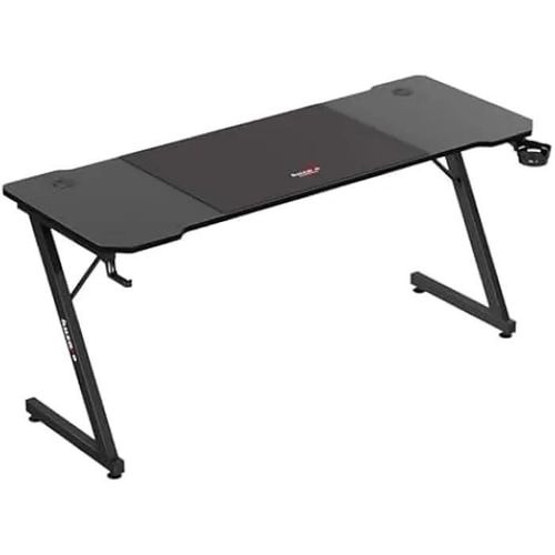 Bureau Gaming Huzaro Hero 4.8 Noir - Grand Plateau 160 Cm, Finition Carbone, Gestion Des Câbles, Supports Casque Et Gobelet
