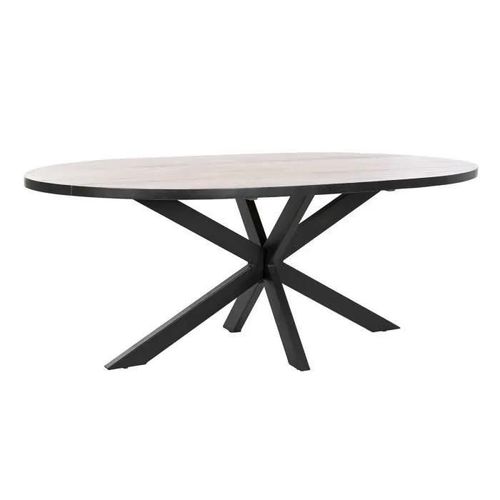 Table De Salle À Manger Naturel Noir Métal Bois De Manguier 200 X 100 X 76 Cm