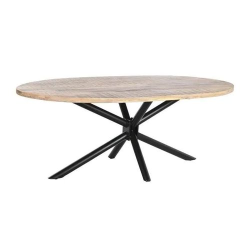 Table De Salle À Manger Naturel Noir Métal Bois De Manguier 200 X 100 X 76 Cm
