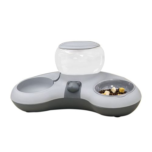 Hjlian (Gris) Gamelle Pour Chat, Nourriture Pour Chat, Eau Potable Automatique, Anti-Renversement, Alimentation Pour Animaux De Compagnie, Double Gamelle, Taille De L'emballage 35*33*14,5 Cm