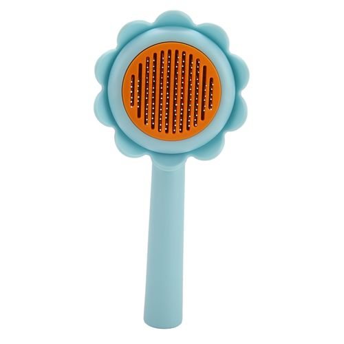 Hjlian Brosse De Toilettage Pour Chien En Forme De Fleur, En Acier Inoxydable, Autonettoyante, Massage, Anti-Perte De Poils, Bleu