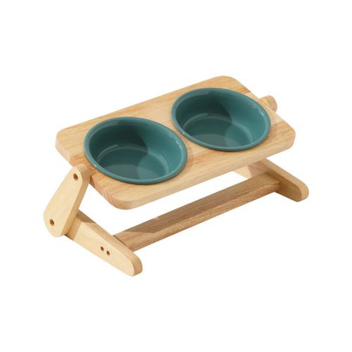 Hjlian Gamelle En Ceramique Pour Chat, Gamelle Pour Eau Potable, Double Gamelle Pour Proteger Les Vertebres Cervicales, Angle Reglable - Double Gamelle Vert Fonce + Double Support Polyvalent - 15cm/600ml