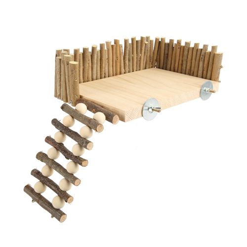 Hjlian Plateforme D'escalade Pour Hamster, Jouet A Macher En Bois, Aire De Jeux Pour Petits Animaux De Compagnie Avec Cloture Pour Ecureuil Volant A Sucre, Type A Vis Golden Bear