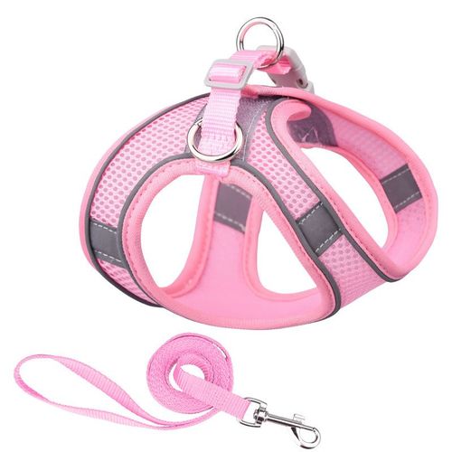 Hjlian Harnais Et Laisse Pour Chien, Mignon, Respirant, Reflechissant, Reglable, Gilet, Harnais Et Laisse Pour Chiot, Rose, S