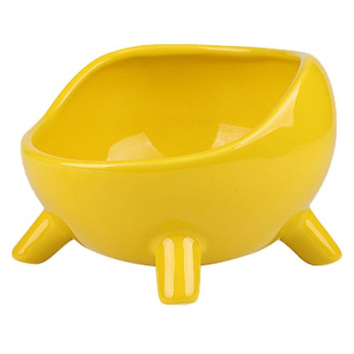 Hjlian Gamelle Pour Chat Antiderapante En Ceramique Pour Reduire Les Tensions Au Niveau Du Cou. Gamelle Inclinee Pour Eviter Le Reflux. Gamelle Pour Animaux De Compagnie Jaune S.