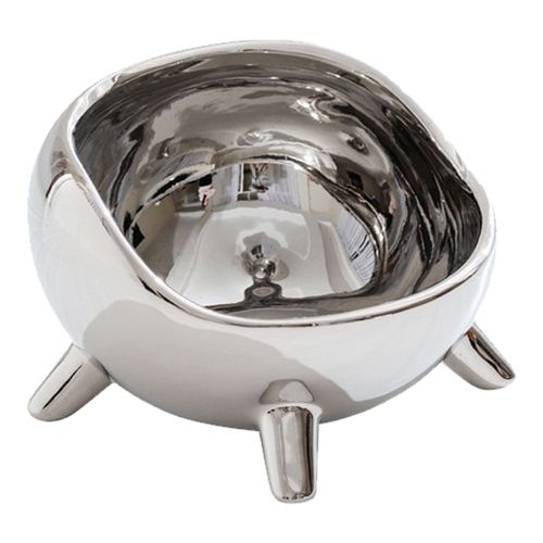Hjlian Gamelle Pour Chat, Hauteur Adaptee, Miroir, Securite, Ceramique, Stable, Grande Capacite, Argent, Grande (600 Ml)