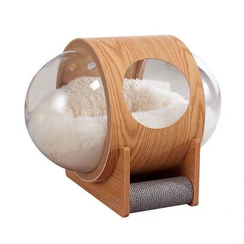 Hjlian Nid Pour Chat Capsule Spatiale, Niche Polyvalente Semi-Fermee Transparente En Bois Pour Chats Et Chiens