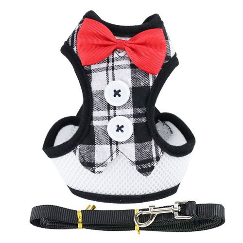 Hjlian Harnais Et Laisse Pour Animaux De Compagnie, Elegants Et Mignons, Nouds Papillon, Maille Respirante, Reglable, Gilet Pour Chiens Et Chiots, Grilles Noires, Taille M