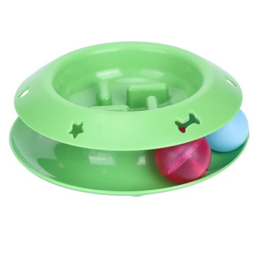 Hjlian Gamelle Portable Pour Chat Avec Alimentation Lente Et Sonnette Vocale, Boule De Jeu Roulante, Verte