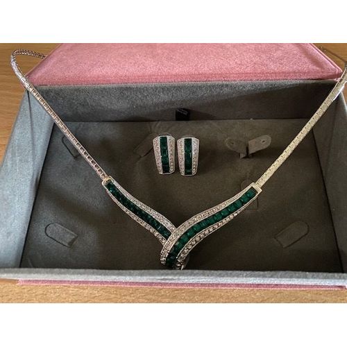 Parure Ninabox - Collier Ras Du Cou Et Boucles D'oreilles En Strass Brillants Et Verts