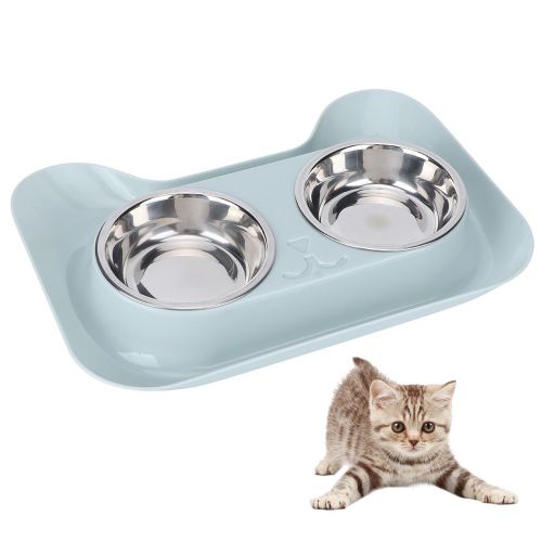Hjlian Gamelle Double En Acier Inoxydable Pour Chat Et Animal De Compagnie, Avec Distributeur D'eau Et De Nourriture, Bleu