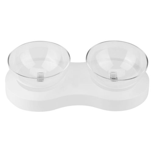 Hjlian Gamelle Double Transparente Reglable A 20 ¡Ã Pour Animaux De Compagnie Et Chats, Blanche