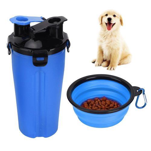 Hjlian Bouteille D'eau Portable En Pp Pour Animaux De Compagnie, Avec Bol Pliable, Pour Chats Et Petits Chiens, Bleu