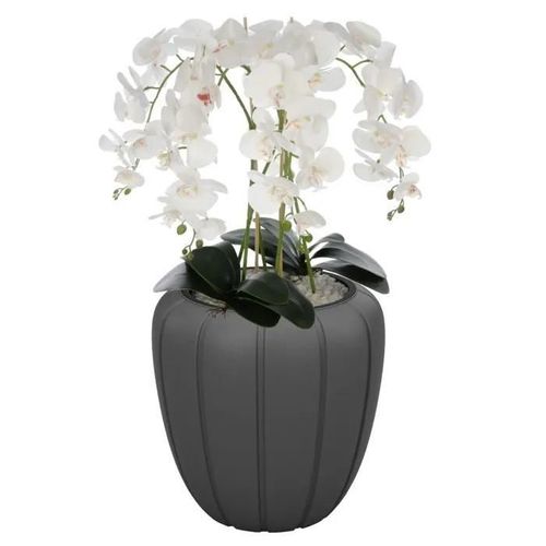 Orchidée artificielle blanche en pot bouquet de fleurs H 90 cm pot Anthracite