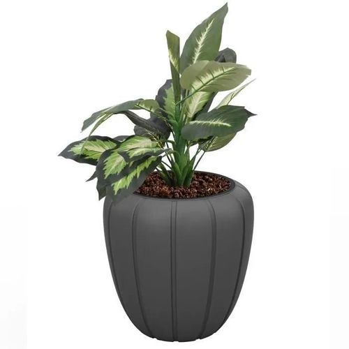 Pot De Fleurs Pot De Fleurs Avec Insert Couleur Anthracite Rond 40 Cm H 40 Cm Rainure Surface Mat Plastique Moderne Glamour