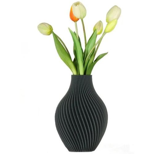 Vase à fleurs artificielles 3D gris haut 16cm plastique décoratif poire