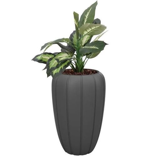 Pot De Fleurs Avec Insert Couleur Anthracite Rond 40 Cm H 62 Cm Surface Rainurée Plastique Mat Glamour Moderne