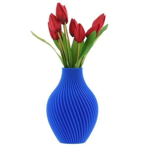 Vase flacon fleurs artificielles 3D bleu haut 20cm plastique décoratif poire