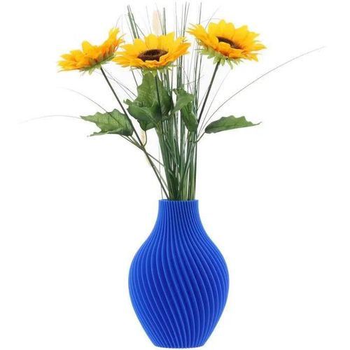 Vase flacon fleurs artificielles 3D bleu haut 16cm plastique décoratif poire