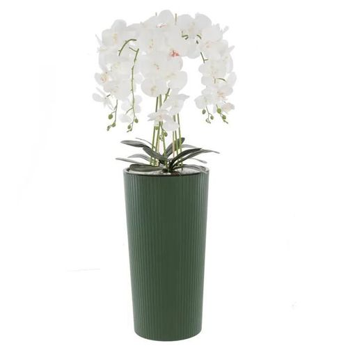 Orchidée artificielle blanche en pot bouquet de fleurs H 107.5 cm pot rainures vertes
