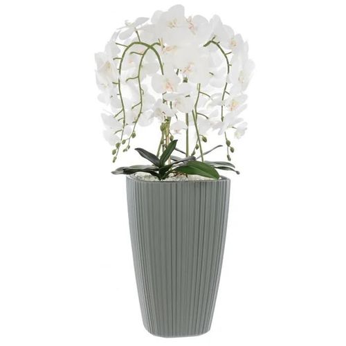 Orchidée artificielle blanche en pot bouquet de fleurs H 95 cm pot carré gris
