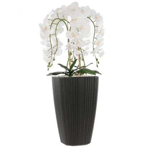Orchidée artificielle blanche en pot bouquet de fleurs H 95 cm pot carré anthracite