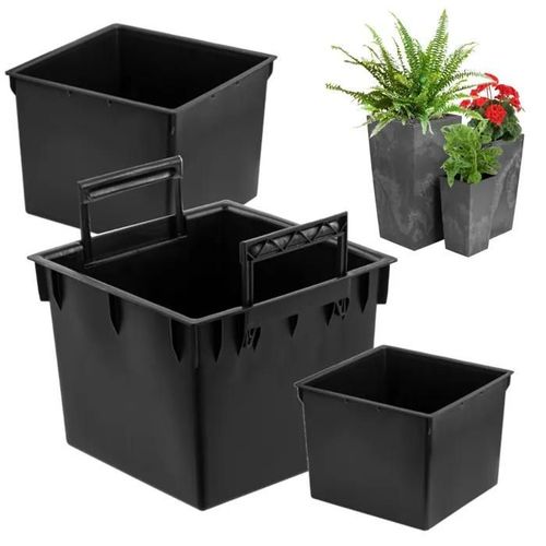 Jeu De 3x Inserts Carrés Noirs 5 8 11 L Pour Pots Prosperplast H 37.5 42 44.9 Cm