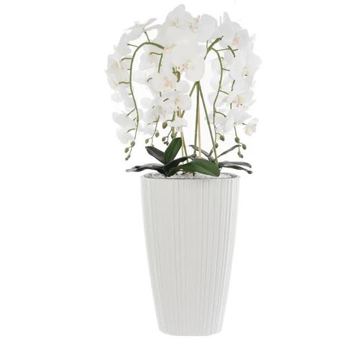 Orchidée artificielle blanche en pot bouquet de fleurs H 95 cm pot carré blanc