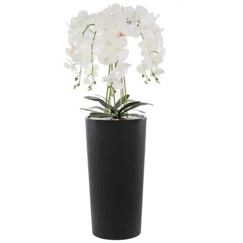Orchidée artificielle blanche en pot bouquet de fleurs H 107,5 cm pot rainures anthracite
