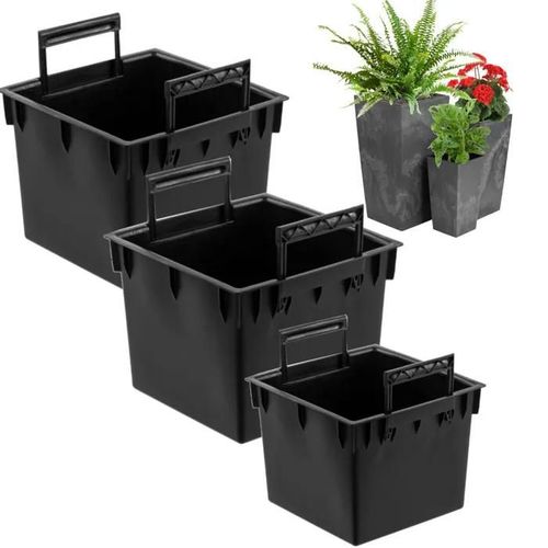 Jeu De 3x Inserts Carrés Noirs 22 25 44 L Pour Pots Prosperplast H 55 61 75 Cm