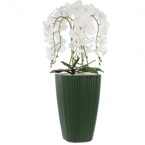 Orchidée artificielle blanche en pot bouquet de fleurs H 95 cm pot carré vert