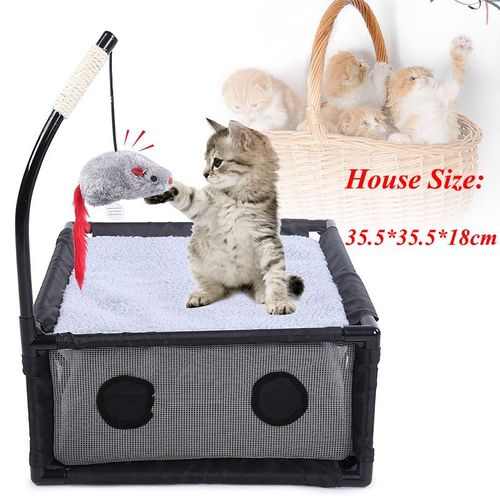 Hjlian Lit Pour Chat En Maille Grise, Petit Espace De Jeu Et D'activite Avec Jouet A Gratter, Fournitures Pour Animaux De Compagnie