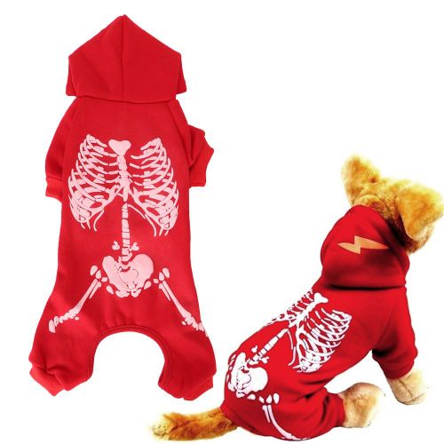 Hjlian Vetements En Polyester Doux Pour Chien Et Chat, Gilet De Costume D'halloween Avec Motif Tete De Mort Lumineux Rouge