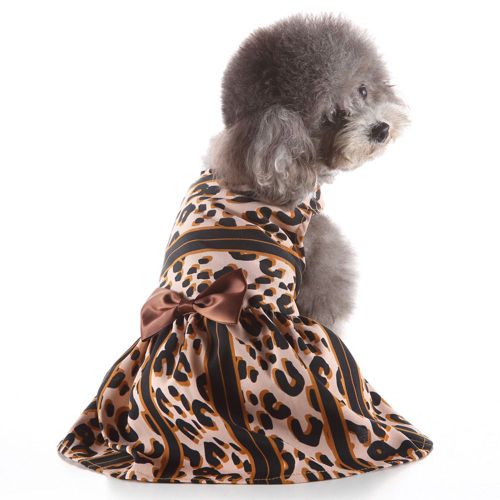 Hjlian Robe Princesse A Imprime Leopard Pour Petit Animal De Compagnie, Mignonne Et Delicate, Avec Noud, Pour Chiot Et Chien (S)