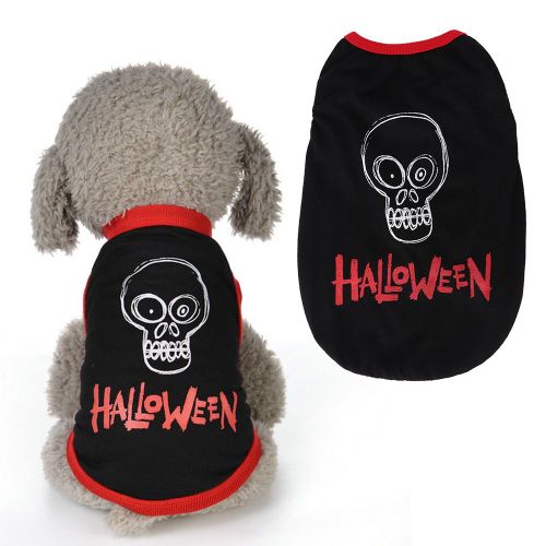 Hjlian Costume D'halloween Amusant En Polyester Noir Avec Tete De Mort Pour Chien Et Chat
