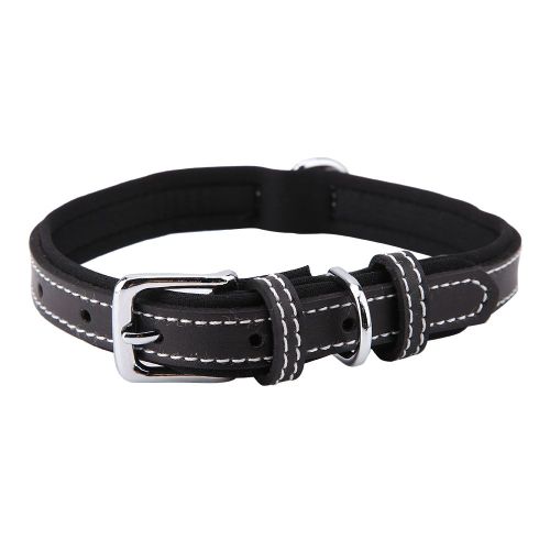 Hjlian Collier Reglable En Cuir Pu Souple Pour Chien, Doublure En Tissu De Plongee (Noir L)