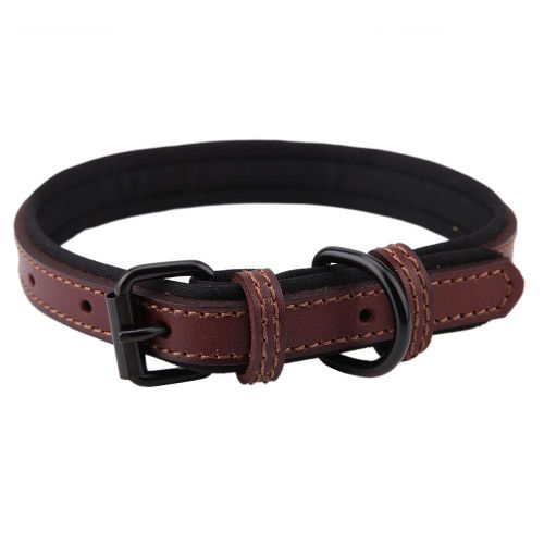 Hjlian Collier Pour Chien En Cuir Avec Boucle En Cuivre Et Doublure En Tissu De Plongee, Petite Sangle Reglable (Marron S)