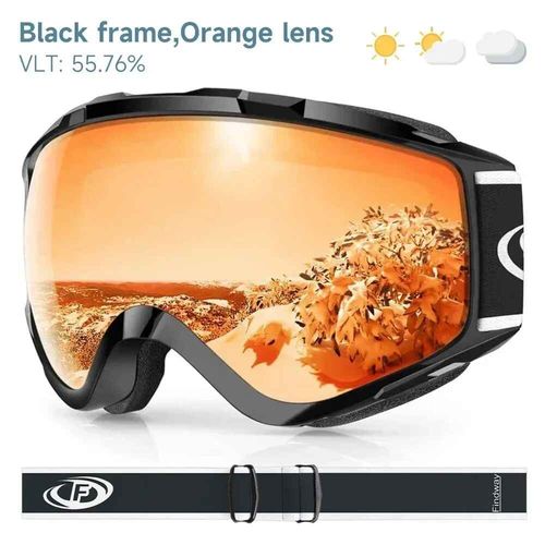Findway-Lunettes De Ski Otg Avec Protection Anti-Buée Uv,Adaptées Aux Adultes Et Aux Adolescents,Casque De Ski - Black Frame Orange