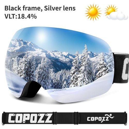 Copozz-Lunettes De Ski Pour Sports De Plein Air,Protection Uv400,Masque De Ski,Anti-Buée,Grand Visage,Lunettes De - Black Silver